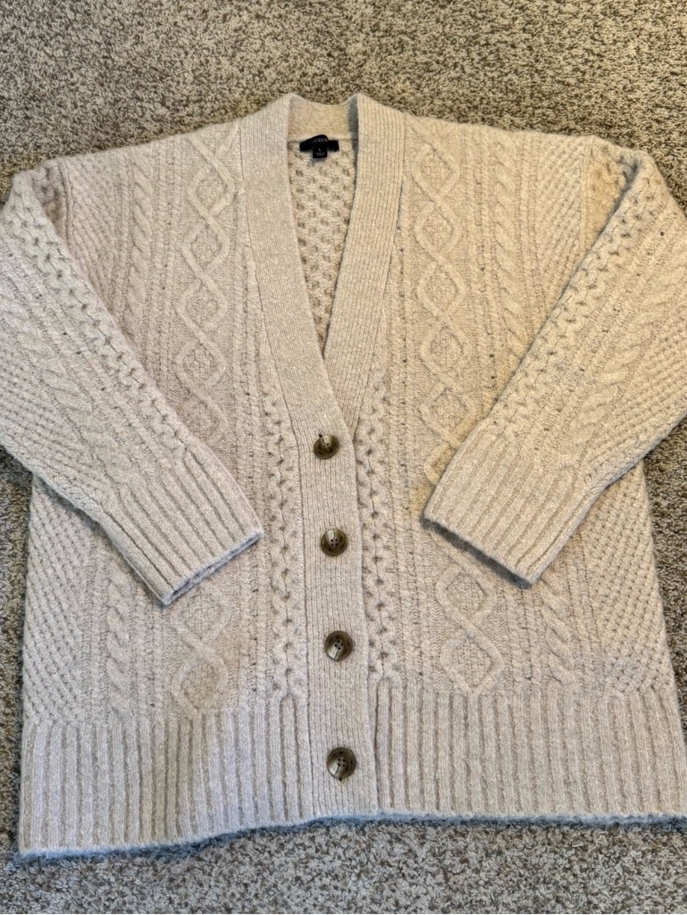J. Crew Stretch Knit Cozy Cable Knit Button-Up Cardigan - L
